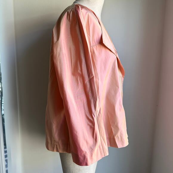 Lafayette 148 Silk Iridescent Cropped Jacket Peach Pink Women’s Medium - Picture 6 of 12